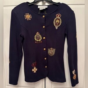 Vtg ADRIENNE VITTADINI Jeweled Beaded Trophy Soft Cotton Knit Jacket Sz S